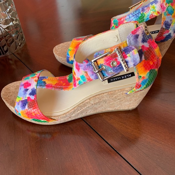 Colorful Cork Wedge Sandals - Picture 2 of 4